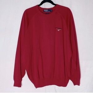 Vintage 90s Polo By Ralph Lauren Red Cotton Knit Crew Neck Sweater XXL